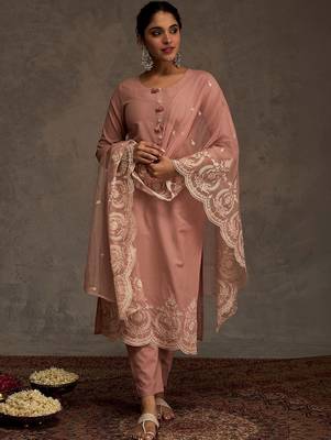 Women Ethnic Motifs Embroidered Regular Thread Work Pure Cotton Kurta with Trousers & With Dupatta 6