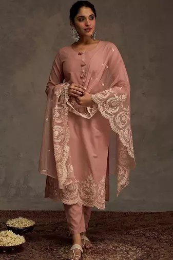 Women Ethnic Motifs Embroidered Regular Thread Work Pure Cotton Kurta with Trousers & With Dupatta