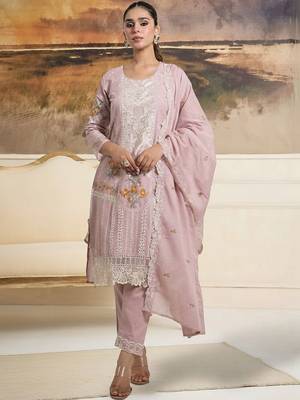 Women Floral Embroidered Regular Thread Work Pure Cotton Kurta with Trousers & With Dupatta 1
