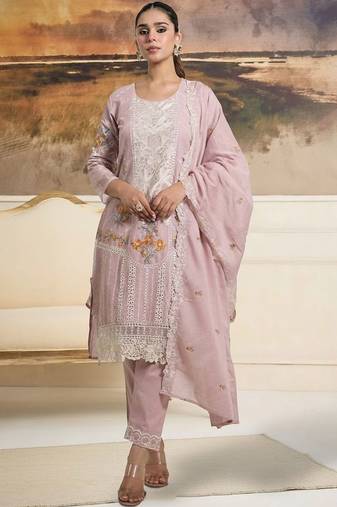 Women Floral Embroidered Regular Thread Work Pure Cotton Kurta with Trousers & With Dupatta
