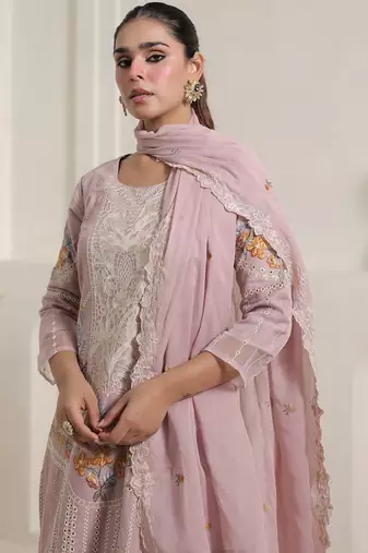 Women Floral Embroidered Regular Thread Work Pure Cotton Kurta with Trousers & With Dupatta