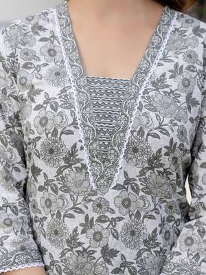 Floral Printed Square Neck Pure Cotton Straight Kurta With Trousers & Dupatta 3