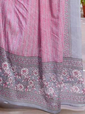 Floral Printed Panelled V-Neck Pure Cotton Kurta With Trousers & Dupatta 5