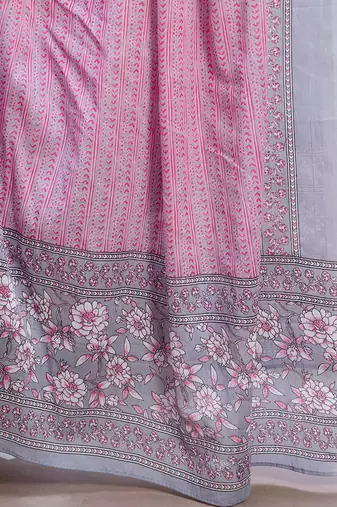 Floral Printed Panelled V-Neck Pure Cotton Kurta With Trousers & Dupatta