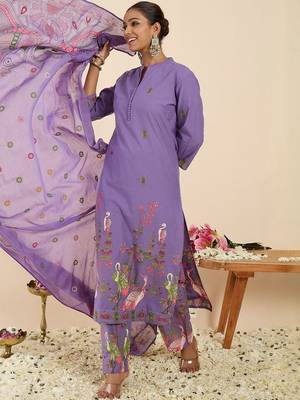 Women Ethnic Motifs Printed Regular Pure Cotton Kurta with Trousers & With Dupatta 6