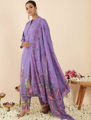 Women Ethnic Motifs Printed Regular Pure Cotton Kurta with Trousers & With Dupatta 1