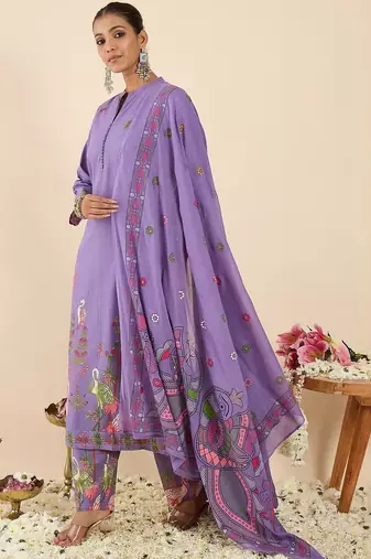 Women Ethnic Motifs Printed Regular Pure Cotton Kurta with Trousers & With Dupatta