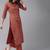 Red Foil Print Straight Cotton Kurta With Palazzo & Dupatta