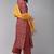Red Foil Print Straight Cotton Kurta With Palazzo & Dupatta