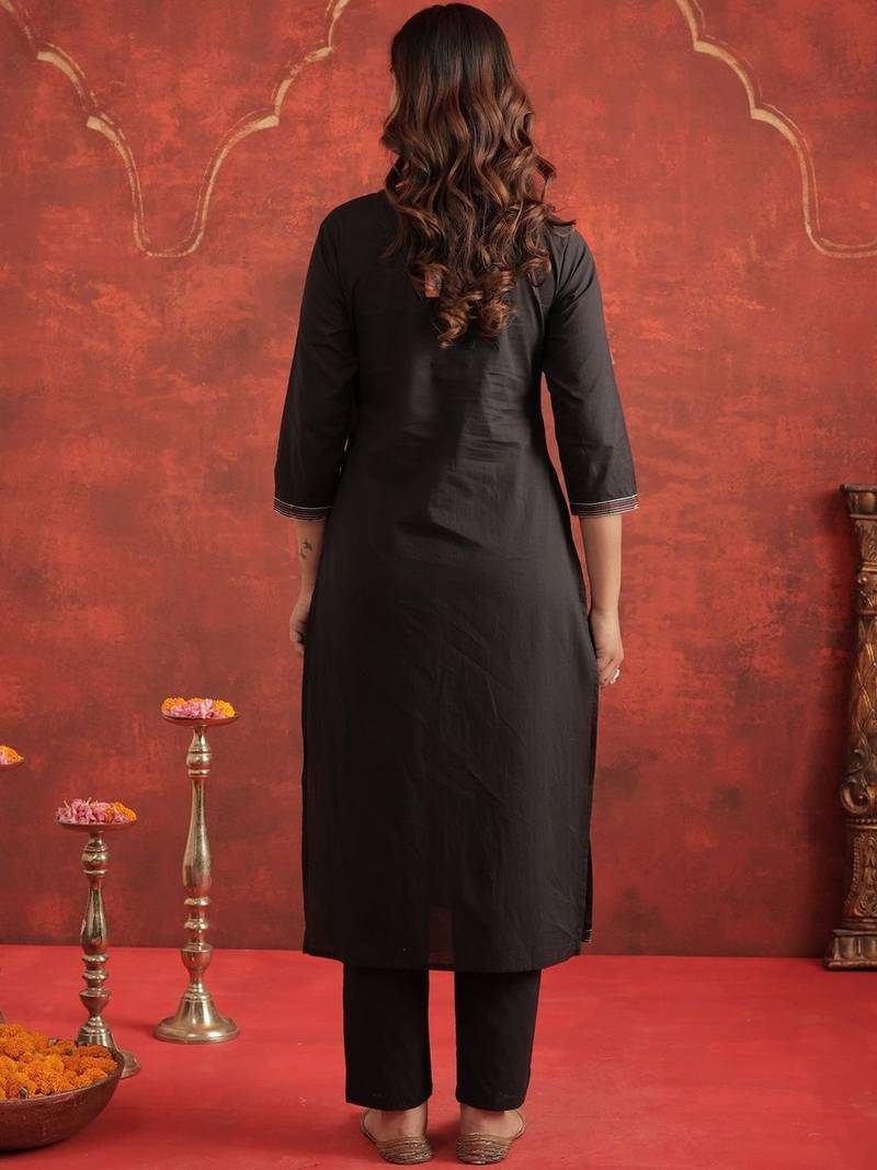 Women Floral Embroidered Cotton Kurta with Trousers & Dupatta