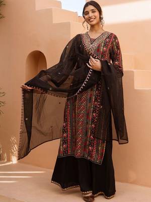Women Ethnic Motifs Embroidered Regular Mirror Work Kurta with Palazzos & Dupatta 1