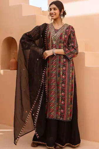 Women Ethnic Motifs Embroidered Regular Mirror Work Kurta with Palazzos & Dupatta