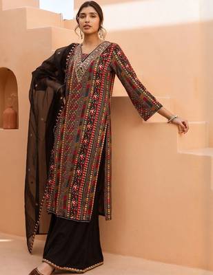 Women Ethnic Motifs Embroidered Regular Mirror Work Kurta with Palazzos & Dupatta 6