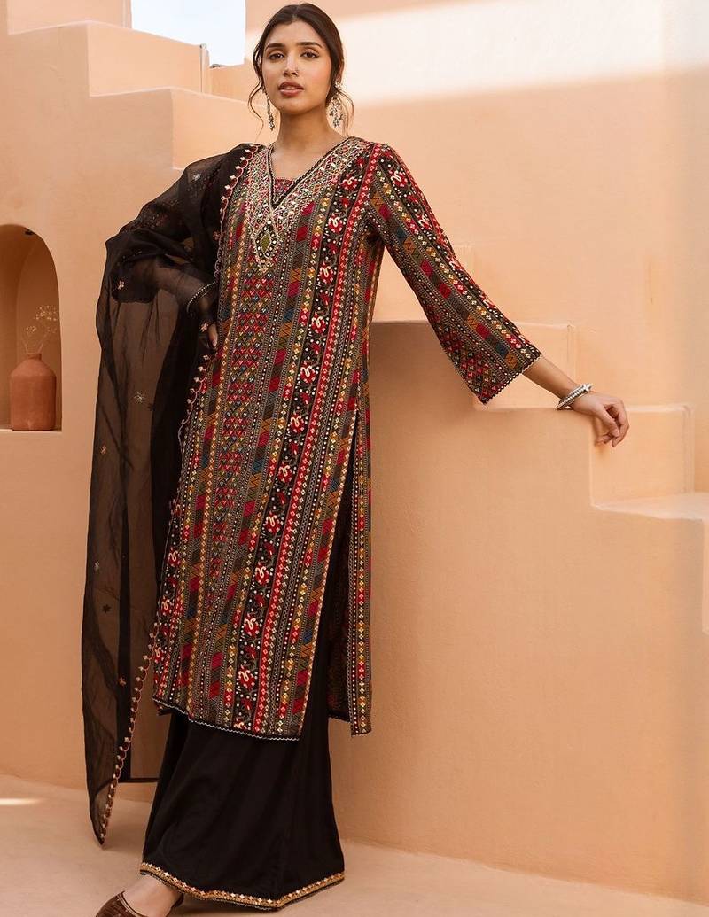 Women Ethnic Motifs Embroidered Regular Mirror Work Kurta with Palazzos & Dupatta