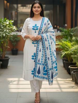 Women Ethnic Motifs Printed Regular Pure Cotton Kurta with Trousers & With Dupatta 1