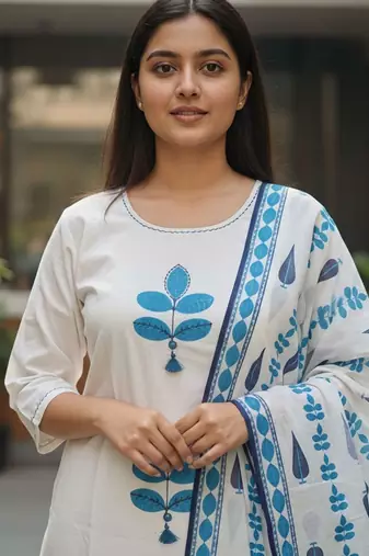 Women Ethnic Motifs Printed Regular Pure Cotton Kurta with Trousers & With Dupatta
