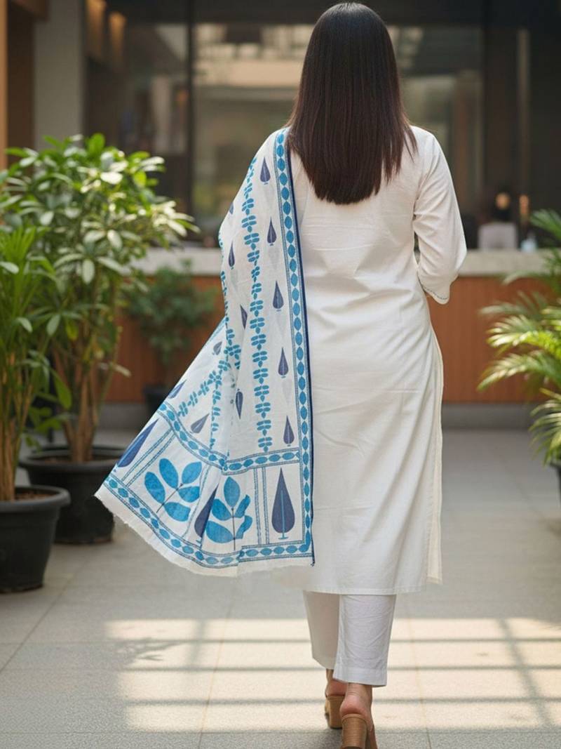 Women Ethnic Motifs Printed Regular Pure Cotton Kurta with Trousers & With Dupatta