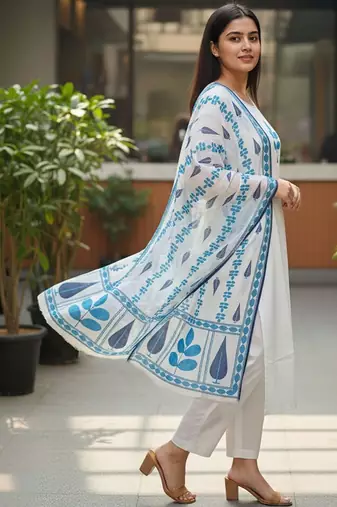 Women Ethnic Motifs Printed Regular Pure Cotton Kurta with Trousers & With Dupatta