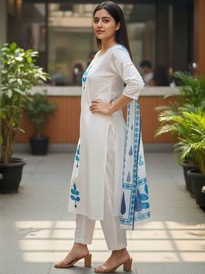 Women Ethnic Motifs Printed Regular Pure Cotton Kurta with Trousers & With Dupatta 5