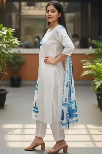 Women Ethnic Motifs Printed Regular Pure Cotton Kurta with Trousers & With Dupatta