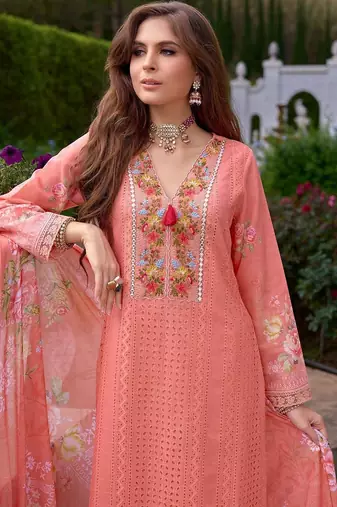 Women Embroidered Straight Kurta Trousers With Dupatta set