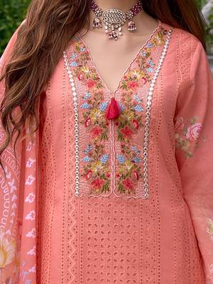 women embroidered straight kurta trousers with dupatta set 4