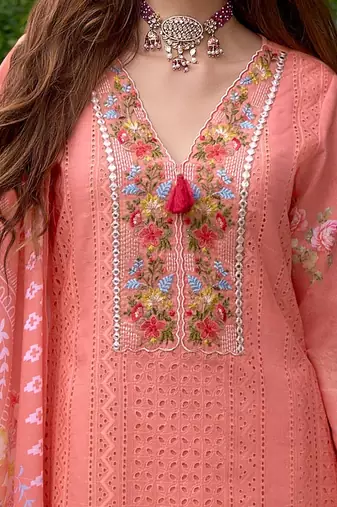 Women Embroidered Straight Kurta Trousers With Dupatta set