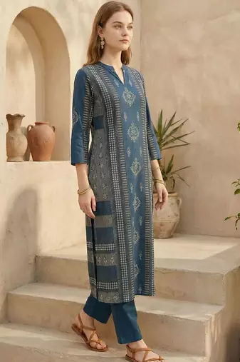Ethnic Motif Printed Pure Cotton Straight Kurta & Trousers