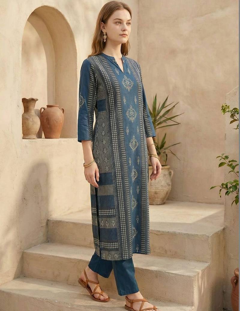 Ethnic Motif Printed Pure Cotton Straight Kurta & Trousers