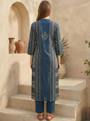 Ethnic Motif Printed Pure Cotton Straight Kurta & Trousers 4