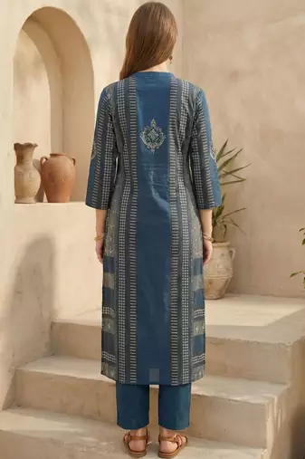 Ethnic Motif Printed Pure Cotton Straight Kurta & Trousers