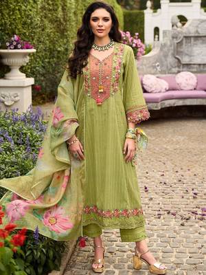 Women Floral Embroidered Cotton Kurta with Trousers & Dupatta 1