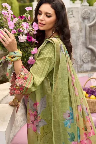 Women Floral Embroidered Cotton Kurta with Trousers & Dupatta
