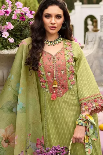 Women Floral Embroidered Cotton Kurta with Trousers & Dupatta