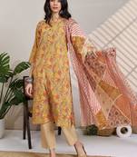 Women Floral Printed Cotton Kurta with Trousers & Dupatta