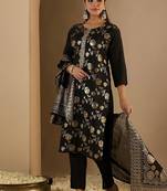 Floral Woven Design Straight Kurta With Trousers & Dupatta