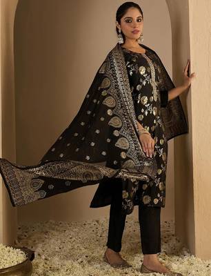Floral Woven Design Straight Kurta With Trousers & Dupatta 3