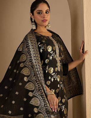 Floral Woven Design Straight Kurta With Trousers & Dupatta 7
