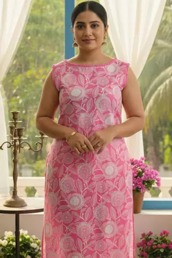 Women Floral Printed Straight Pure Cotton Kurta with Trousers