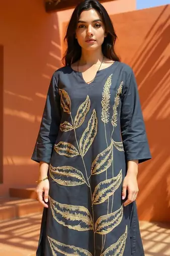 Women Ethnic Motifs Embroidered Thread Work Pure Cotton Kurta with Palazzo