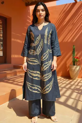 Women Ethnic Motifs Embroidered Thread Work Pure Cotton Kurta with Palazzo