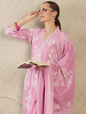 Women Floral Printed Pure Cotton A-Line Kurta with Trouser & Dupatta 2