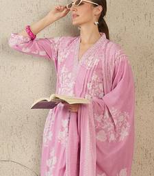 Women Floral Printed Pure Cotton A-Line Kurta with Trouser & Dupatta