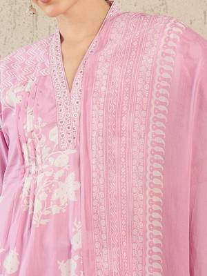 Women Floral Printed Pure Cotton A-Line Kurta with Trouser & Dupatta 3