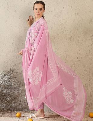 Women Floral Printed Pure Cotton A-Line Kurta with Trouser & Dupatta 4