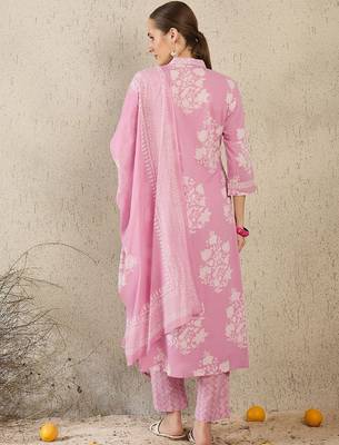 Women Floral Printed Pure Cotton A-Line Kurta with Trouser & Dupatta 5