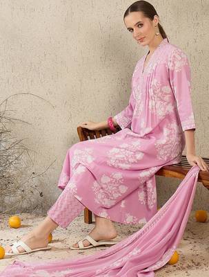 Women Floral Printed Pure Cotton A-Line Kurta with Trouser & Dupatta 7