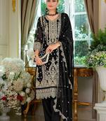 Ethnic Motifs Embroidered V-Neck Straight Kurta With Trousers & Dupatta