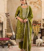 Ethnic Motifs Embroidered Regular Sequinned Kurta with Trousers & Dupatta