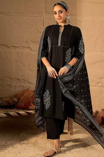 Women Ethnic Motifs Embroidered Pure Cotton A-Line Kurta with Trouser & Dupatta